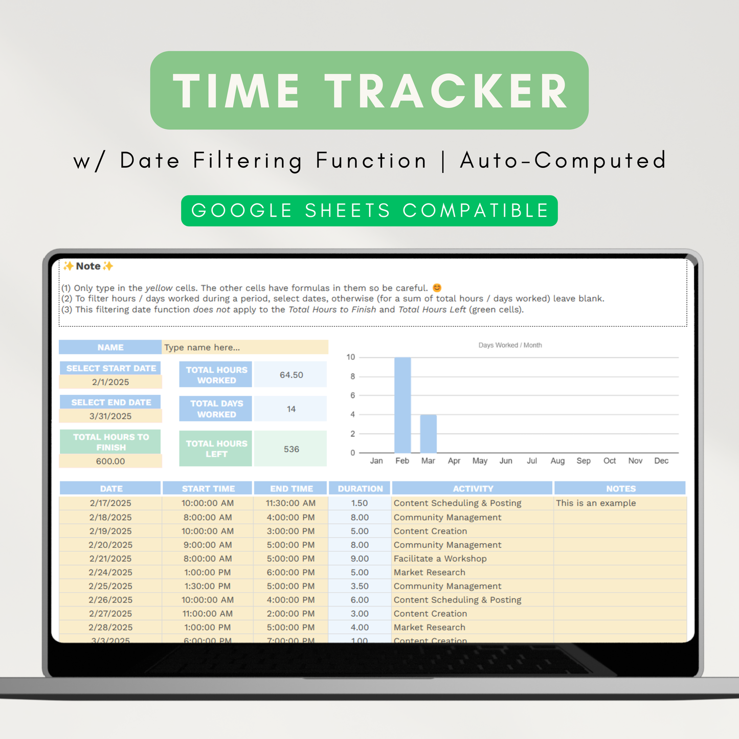 Simple Time Tracker | Hour Tracking, Time in & out, Automated