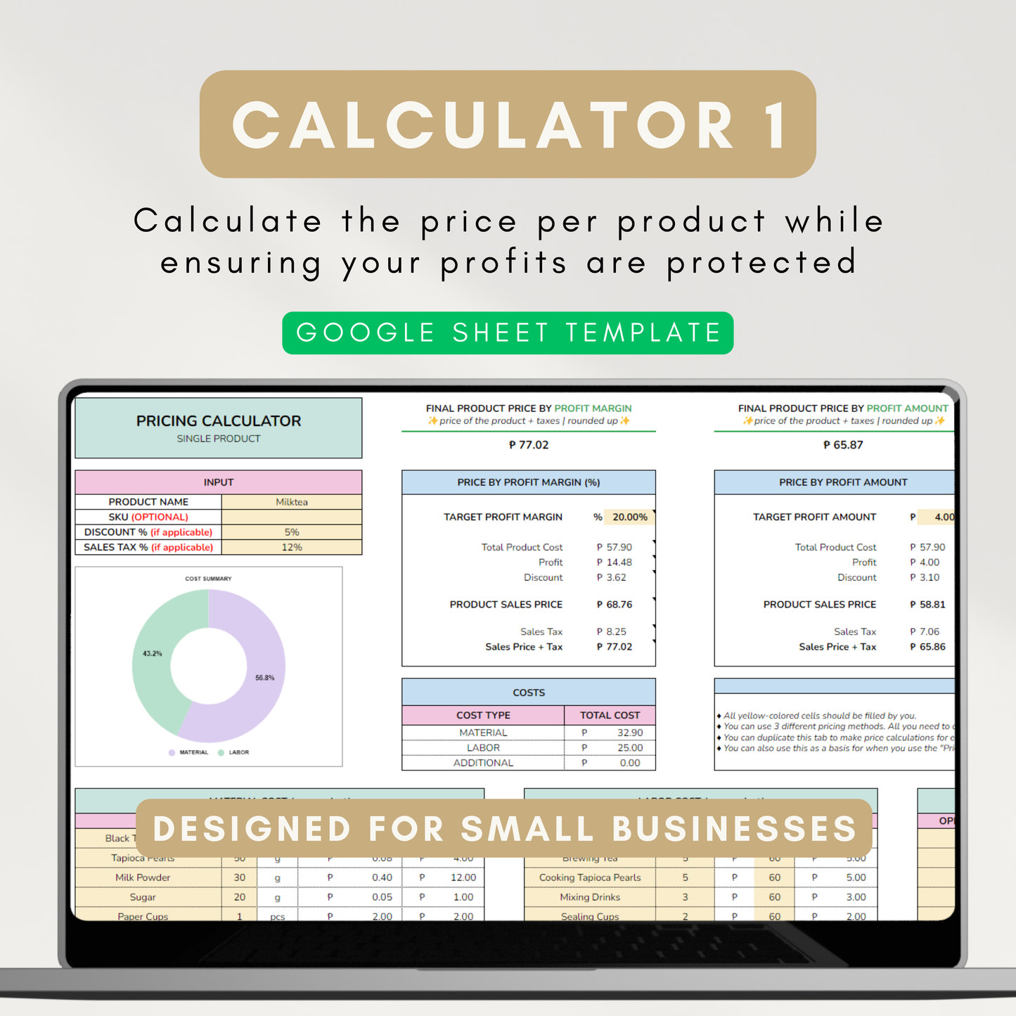 Simple Pricing Calculator | For Single Product & Multiple Products (Google Sheet Template)