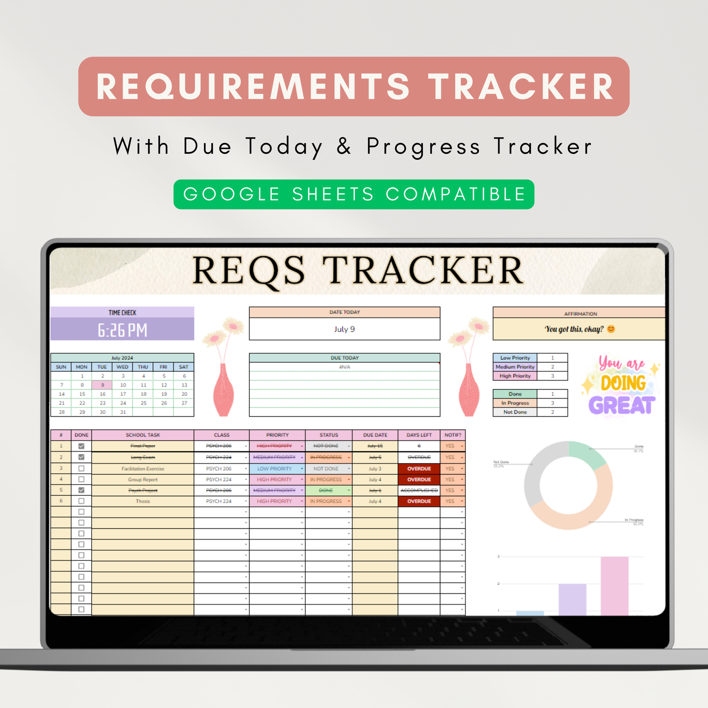 Simple Student Planner | With GWA Calculator, Study Planner, Requirements Tracker (Google Sheet Template)
