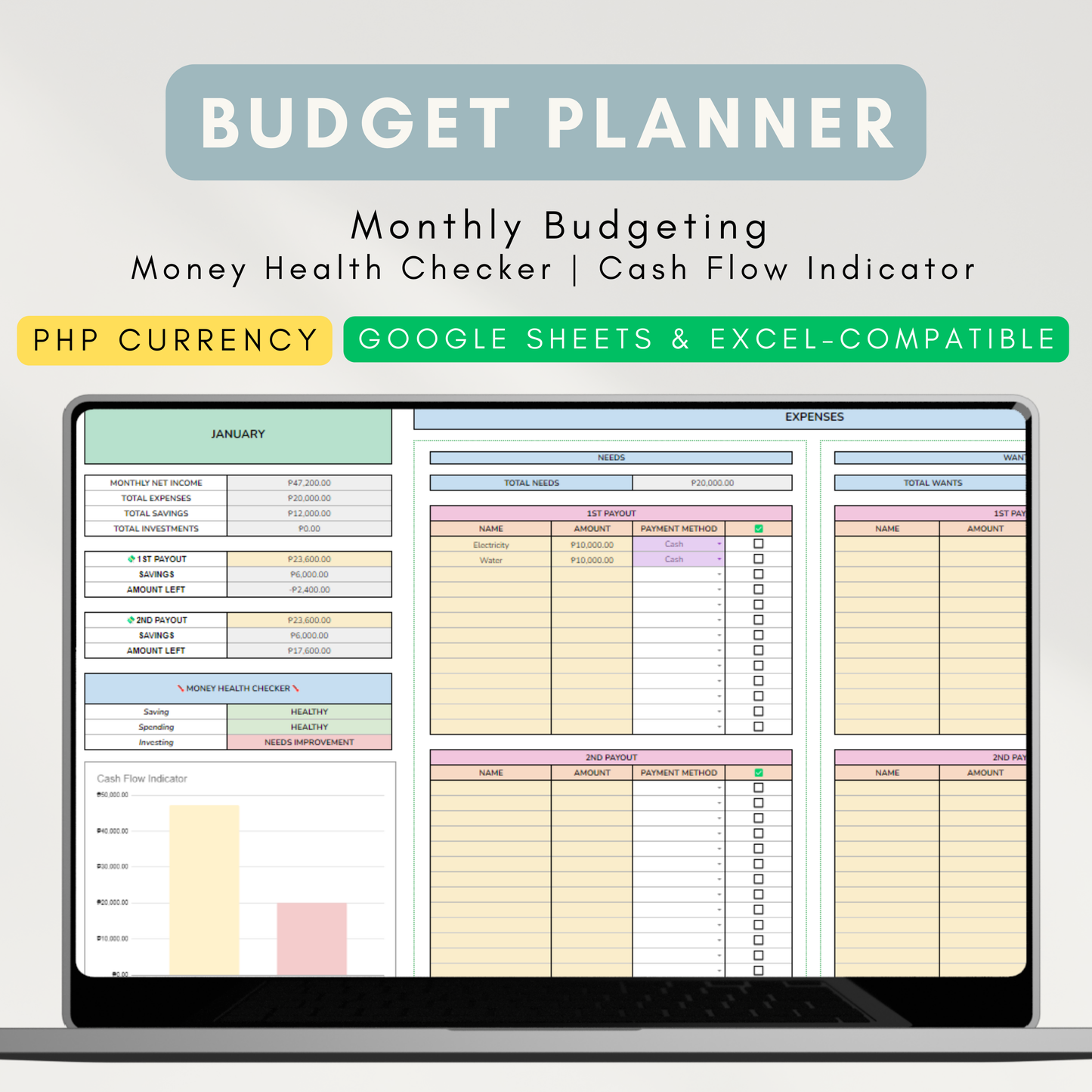 Simple Gen Z Budget Planner Template with Savings & Bills Tracker (Google Sheet Template)