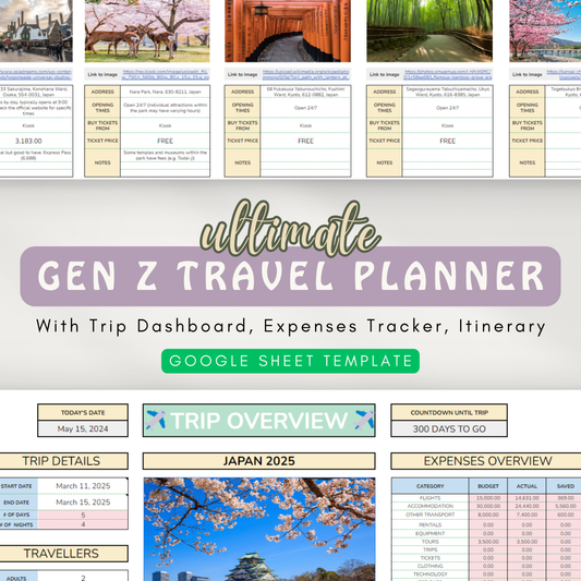 Ultimate Gen Z Travel Planner | With 7 Travel Planning Tools | Includes Freebies (Google Sheet Template)