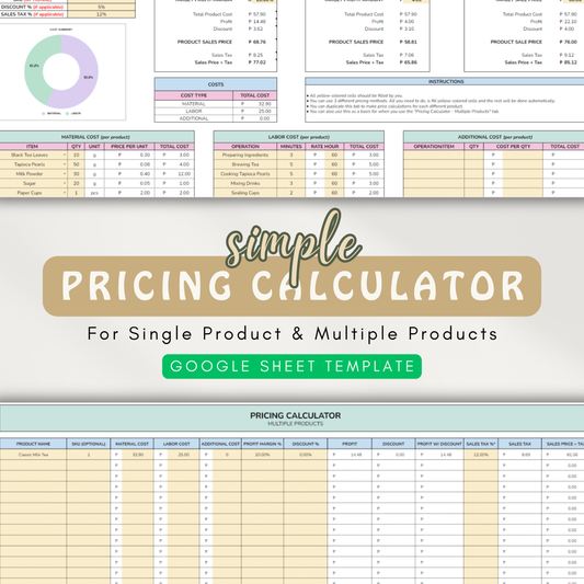 Simple Pricing Calculator | For Single Product & Multiple Products (Google Sheet Template)
