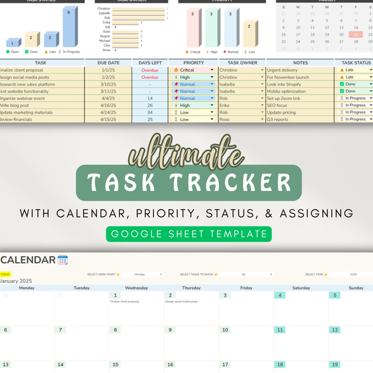 Ultimate Task Tracker - With Task Calendar, Task Status, Priority, Assignments