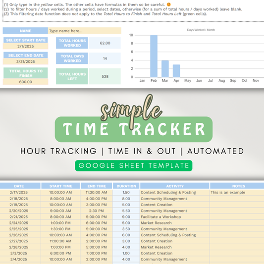 Simple Time Tracker | Hour Tracking, Time in & out, Automated