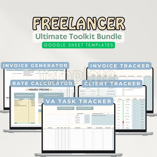 Freelancer Ultimate Toolkit Bundle | Virtual Assistant Task Tracker, Invoicing System, Rate Calculator, Calendar Integration