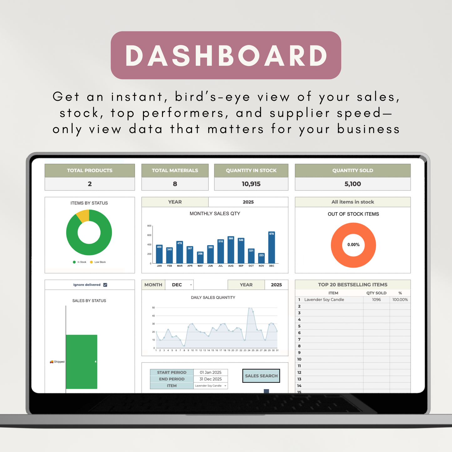 Inventory, Sales, and Manufacturing Tracker | All-in-One Stock Management, Sales Log, Supplier Tracker, and Production System (Google Sheet Template)