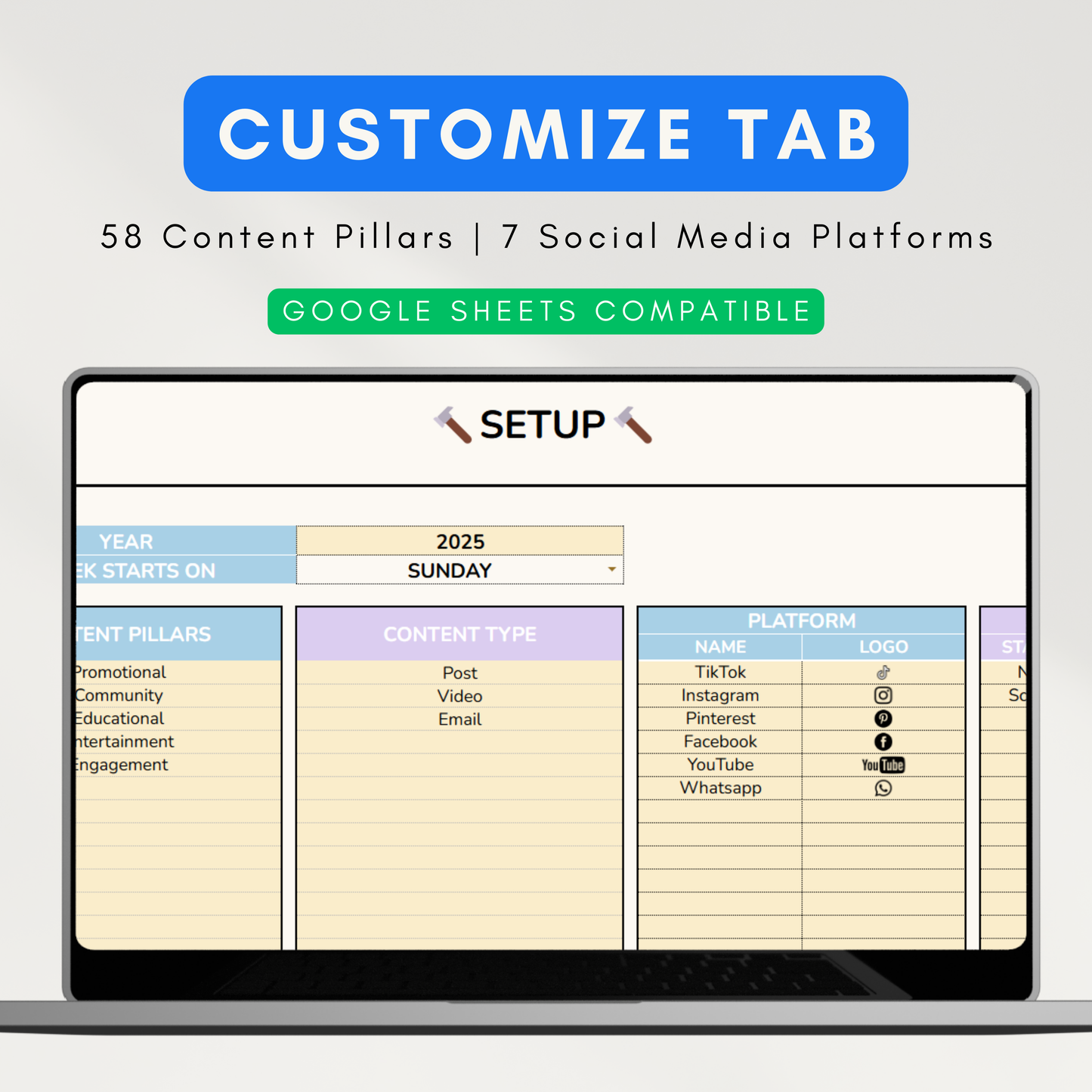 Social Media Content Planner | 12-Month Automated Content Calendar, Customizable Content Planner (Google Sheet Template)