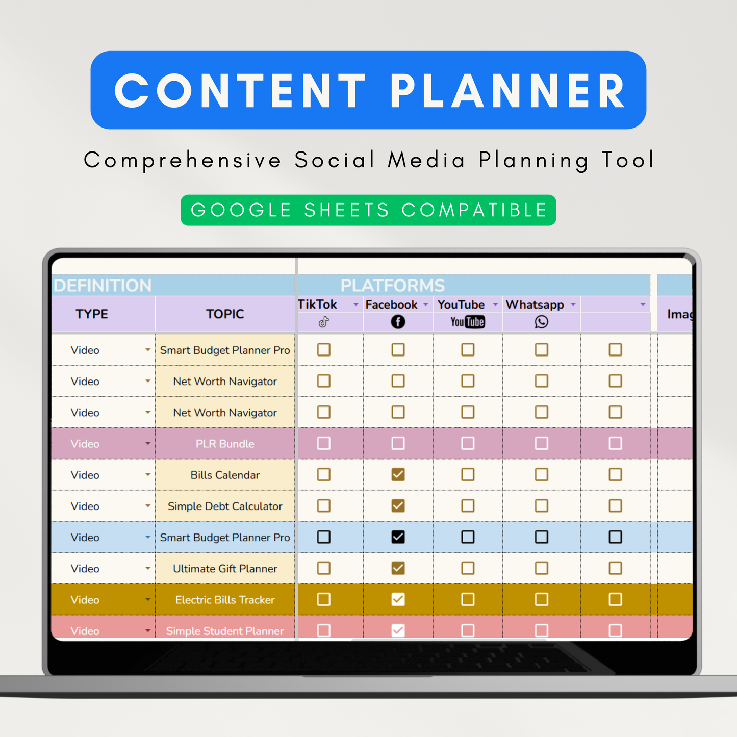 Social Media Content Planner | 12-Month Automated Content Calendar, Customizable Content Planner (Google Sheet Template)